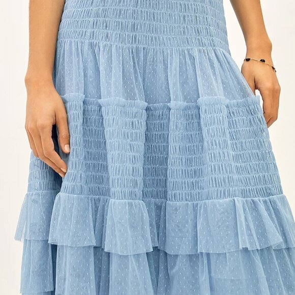 Maeve by Anthropologie Tulle Tiered Midi Skirt Light Blue Women's Size XS - Picture 4 of 12